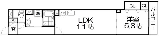 クリエオーレ私市(1LDK/2階)の間取り写真