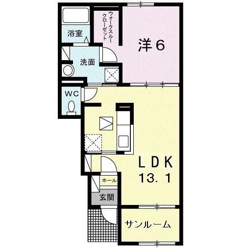 サンパティークB(1LDK/1階)の間取り写真