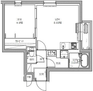 LEGALAND福島ノース(1LDK/4階)の間取り写真