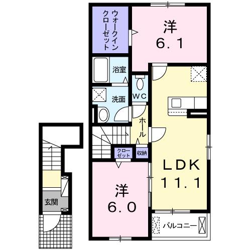 アリア I(2LDK/2階)の間取り写真