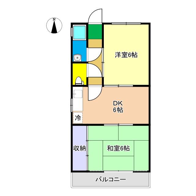 一柳マンション北棟(2DK/2階)の間取り写真