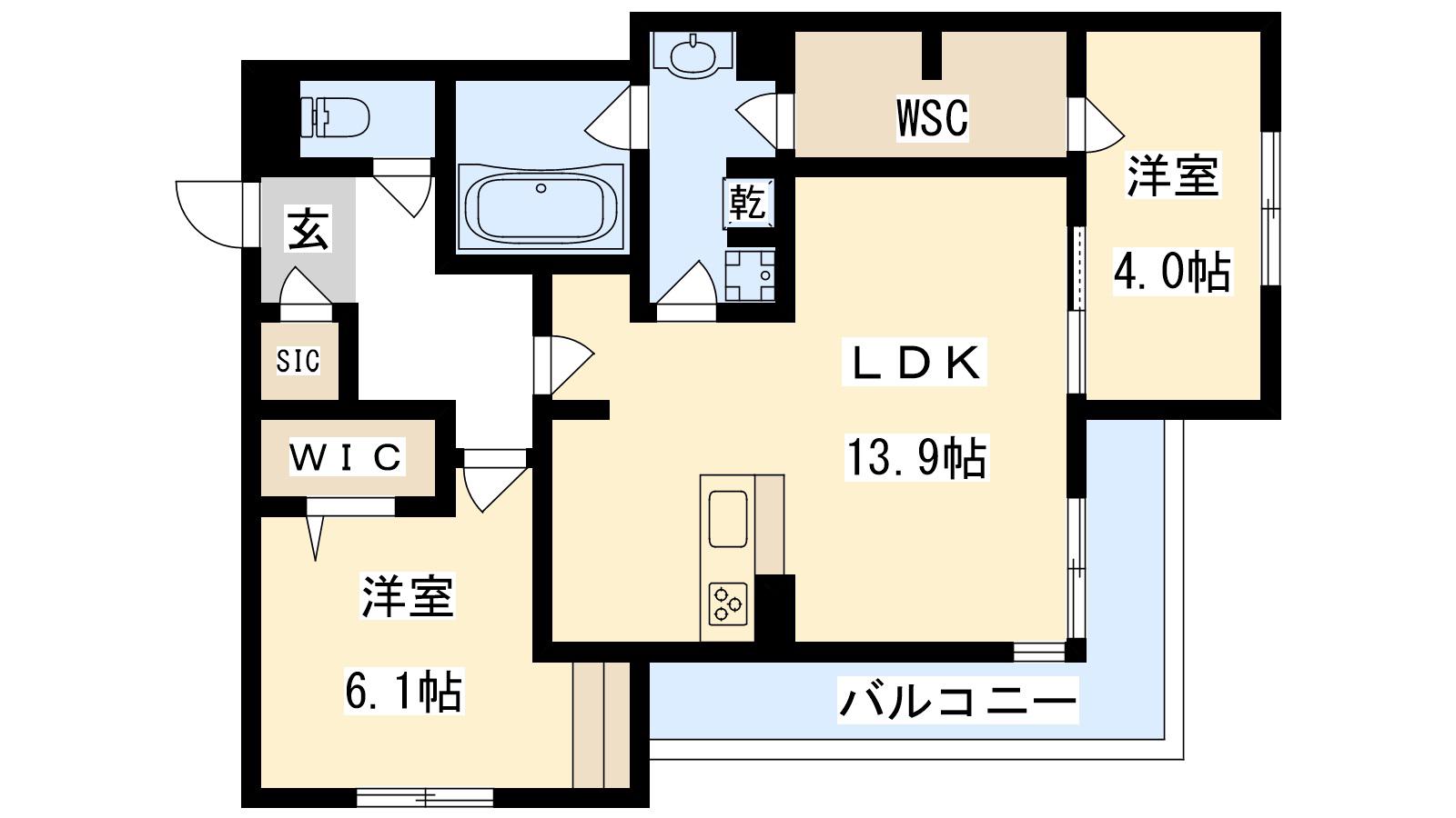 メゾンルル赤川(2LDK/2階)の間取り写真
