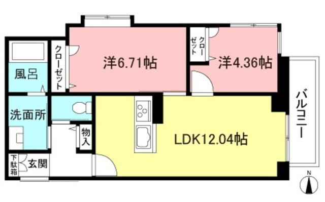 ガイア是政 弐番館(2LDK/2階)の間取り写真