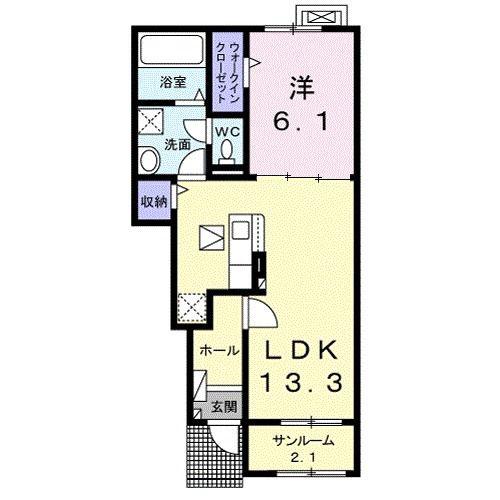 クラール国分寺B(1LDK/1階)の間取り写真