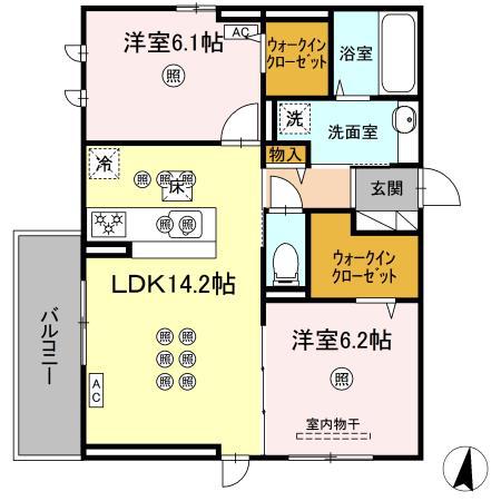 岡山電軌東山本線 城下駅(岡山) 徒歩15分 3階建 新築(2LDK/1階)の間取り写真