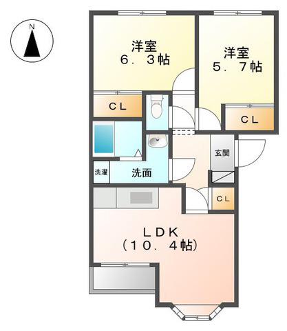 グランディール梶賀A(2LDK/1階)の間取り写真