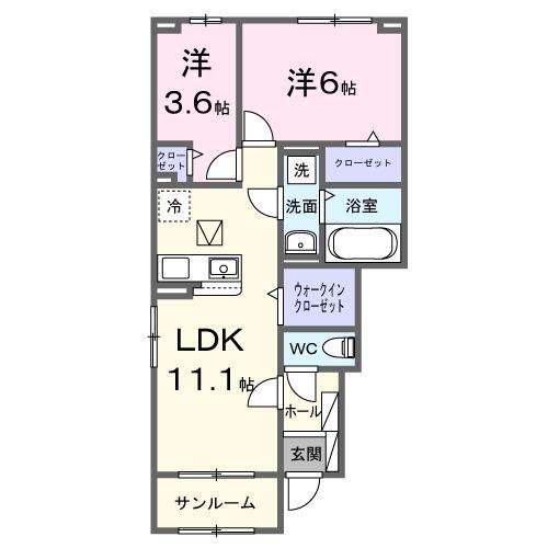クレストIII(2LDK/1階)の間取り写真