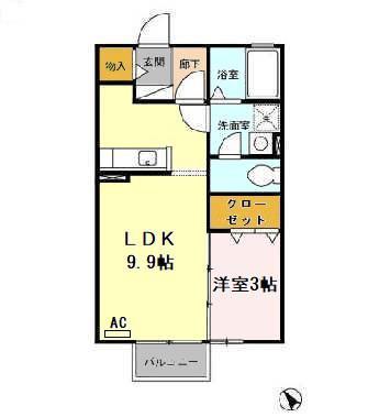 モナリエM(1LDK/2階)の間取り写真
