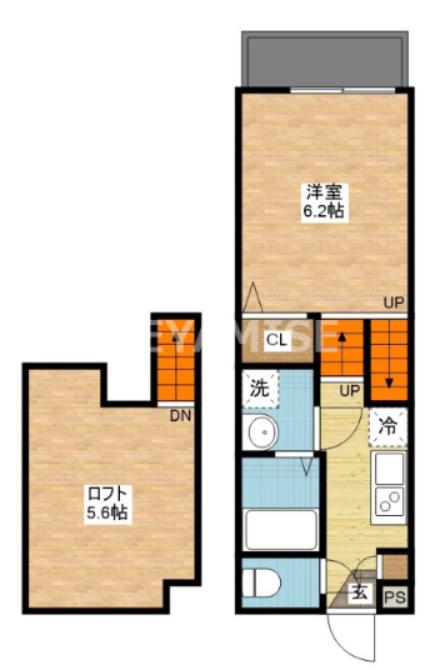 ミライ旭町(1SK/2階)の間取り写真