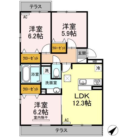 シャルマンファミール(3LDK/1階)の間取り写真