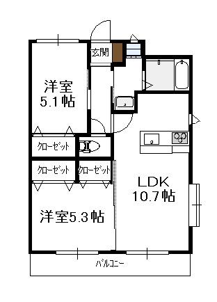ティンカーベル(2LDK/2階)の間取り写真
