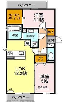 セレーナB棟SERENA(2LDK/3階)の間取り写真