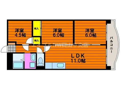 第三北村マンション(3LDK/3階)の間取り写真