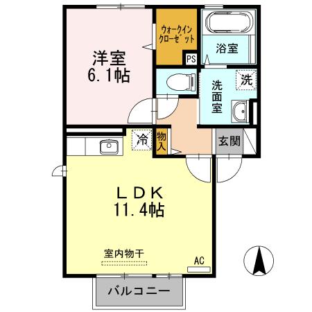 サンモール広面(1LDK/1階)の間取り写真