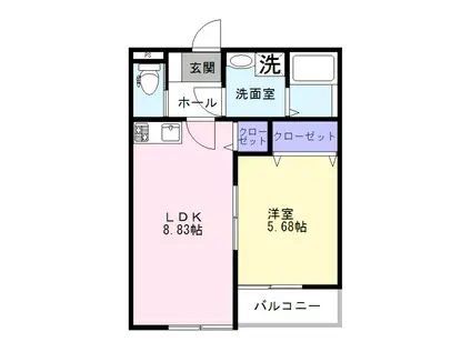 ALMO K 東船橋(1LDK/2階)の間取り写真