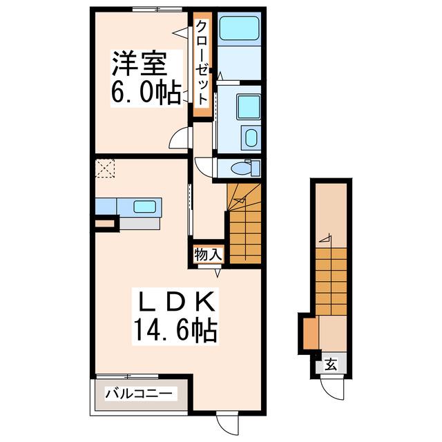 プリムローズ ガーデンヴィラB(1LDK/2階)の間取り写真