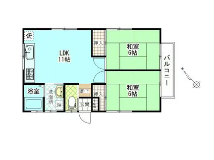 佐伯日本保安社宅(2LDK/2階)の間取り写真