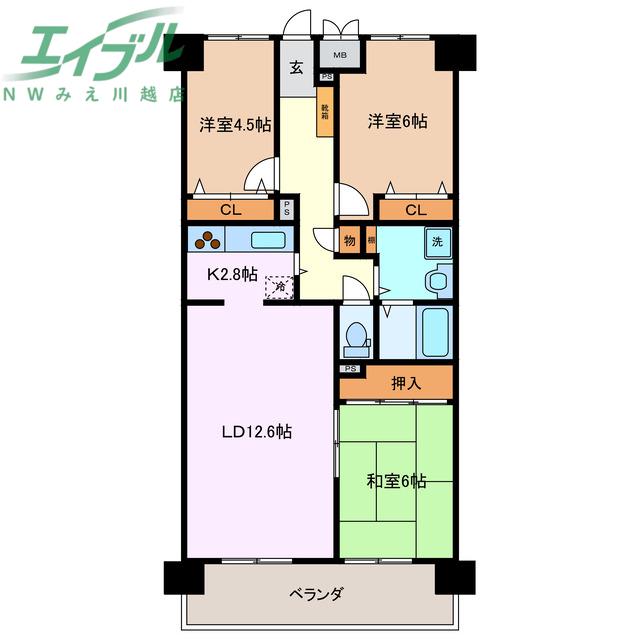 GARDEN PLAZA ファミール富田(3LDK/12階)の間取り写真