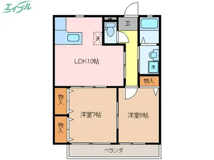 ソーレンサイド(2LDK/1階)の間取り写真