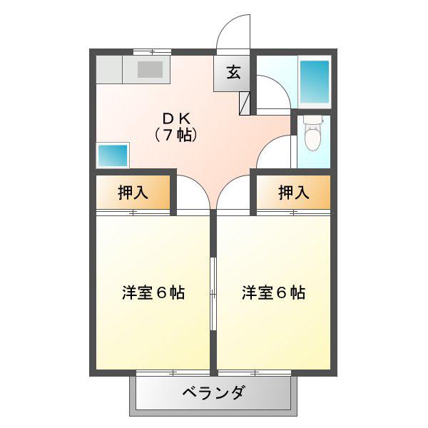 サイレンス芸濃(2DK/1階)の間取り写真