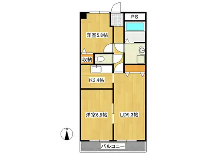 ルネスひたち野(2LDK/1階)の間取り写真