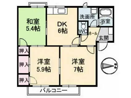 フレグランス塚本 A棟(3DK/2階)の間取り写真