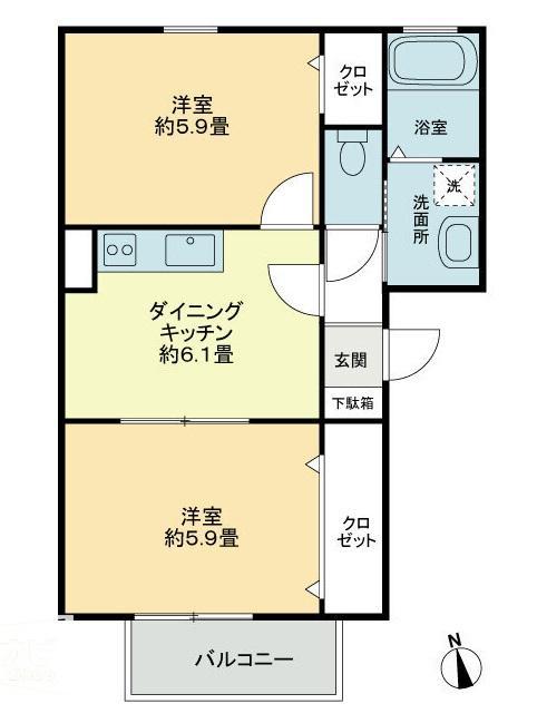 フォブールDMCD(2DK/2階)の間取り写真