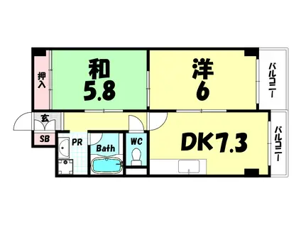 サングレイス山手館(2DK/3階)の間取り写真