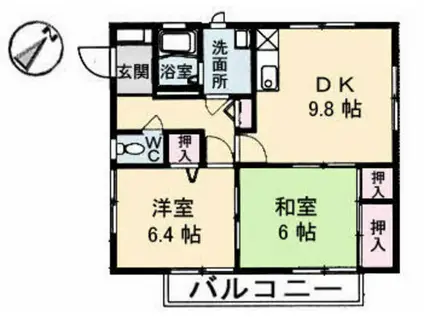サンK.F(2DK/2階)の間取り写真