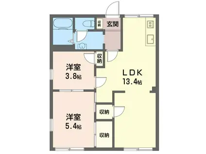 フラワーコートクリハラ A(2LDK/1階)の間取り写真
