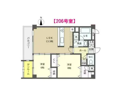 ホワイトミュージアム御経塚(2LDK/2階)の間取り写真