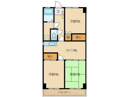 スカイマンション板戸(3DK/2階)の間取り写真