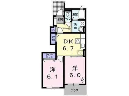 エテルノ・パラッツオI(2DK/1階)の間取り写真