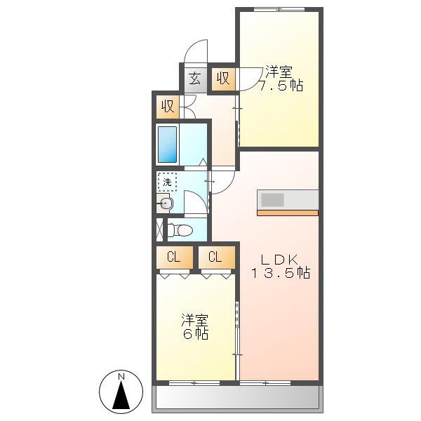 高杉ハイツ丹羽(2LDK/4階)の間取り写真