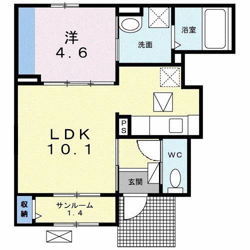ピアチェーレ(1LDK/1階)の間取り写真