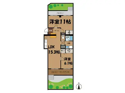 松月アイリス(2LDK/1階)の間取り写真