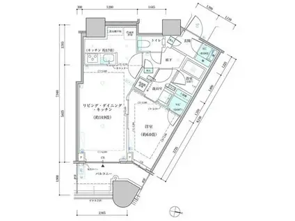 パークタワー勝どきサウス(1LDK/9階)の間取り写真