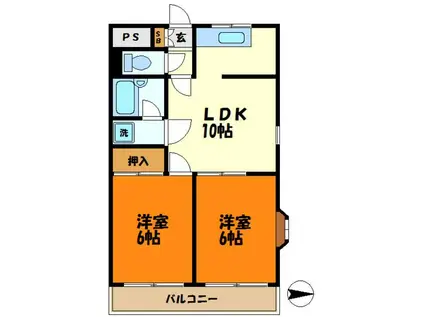 コーポあさま(2LDK/3階)の間取り写真