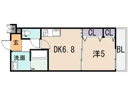 フジパレスフィオーレ八戸ノ里(1DK/1階)の間取り写真