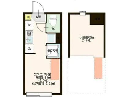 アーバンスカイ六郷(ワンルーム/2階)の間取り写真