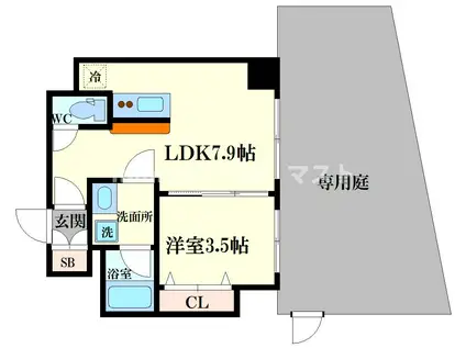 ブエナビスタ難波サウスタワー(1LDK/1階)の間取り写真