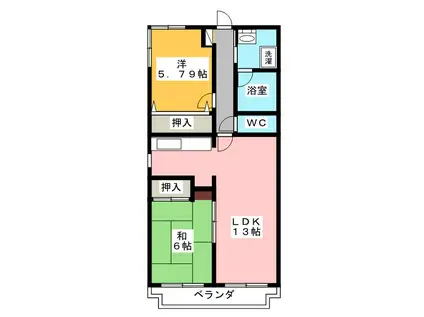 ハイランド・ウエスト(2LDK/1階)の間取り写真