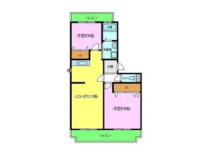 ヴィラ仲谷向陽台(3DK/2階)の間取り写真