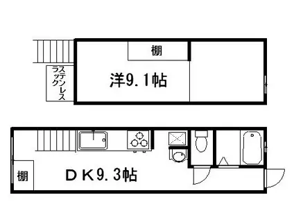 スカイライト助信(1LDK/2階)の間取り写真