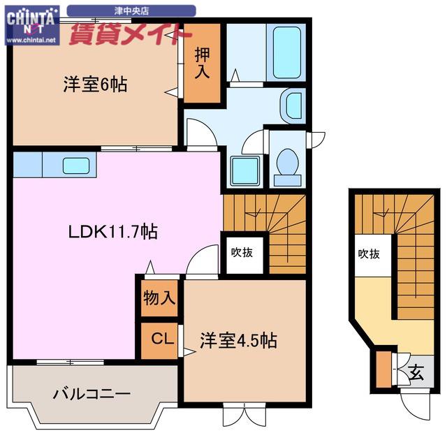 グリーンヒルズB(2LDK/2階)の間取り写真