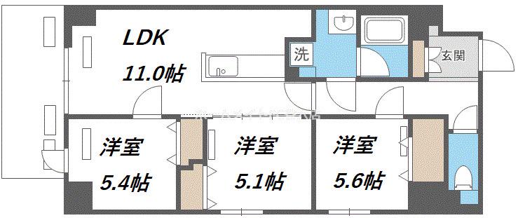 プレサンスNEO新深江リュミエル(3LDK/9階)の間取り写真
