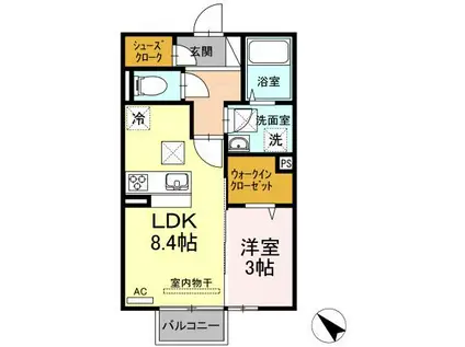 シャルム西本町 B棟(1LDK/1階)の間取り写真