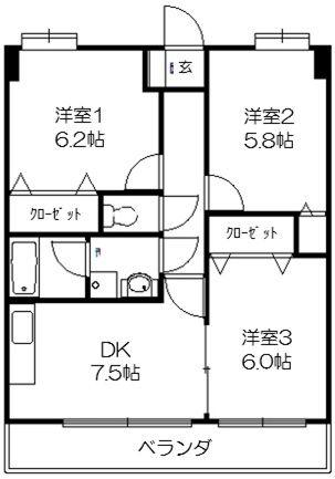 ラビナコート21(3DK/1階)の間取り写真