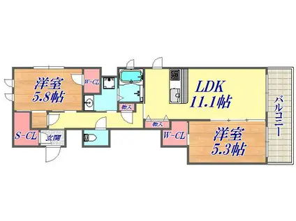 フェリーチェ上三条(2LDK/3階)の間取り写真