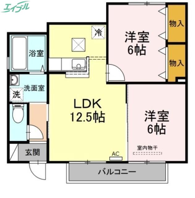 ポルトボヌールB棟(2LDK/1階)の間取り写真